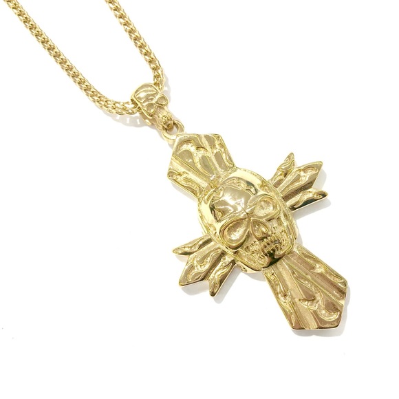 Stainless Steel BIKER PUNK SKULL CROSS NECKLACE - Picture 7 of 8